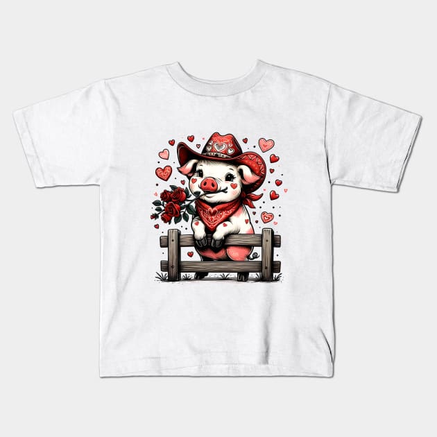 Howdy Pig Valentines Day Kids T-Shirt by Nessanya